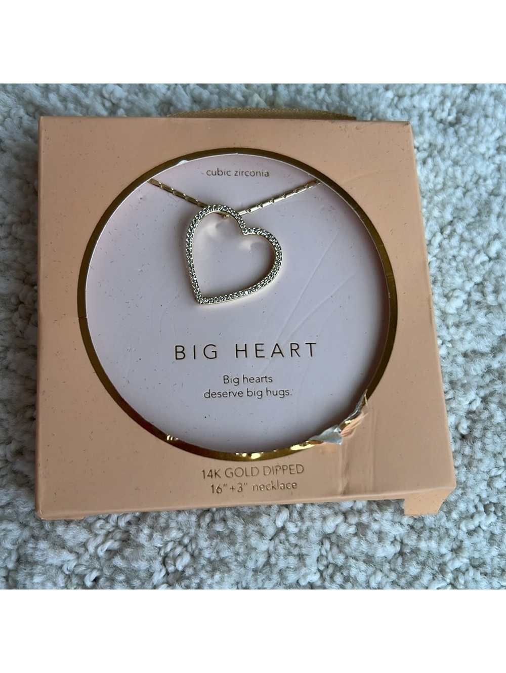 Big Heart Rhinestone Necklace 14k Gold Dipped NEW